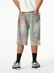 Distressed Tie-Dye Denim Jorts 
