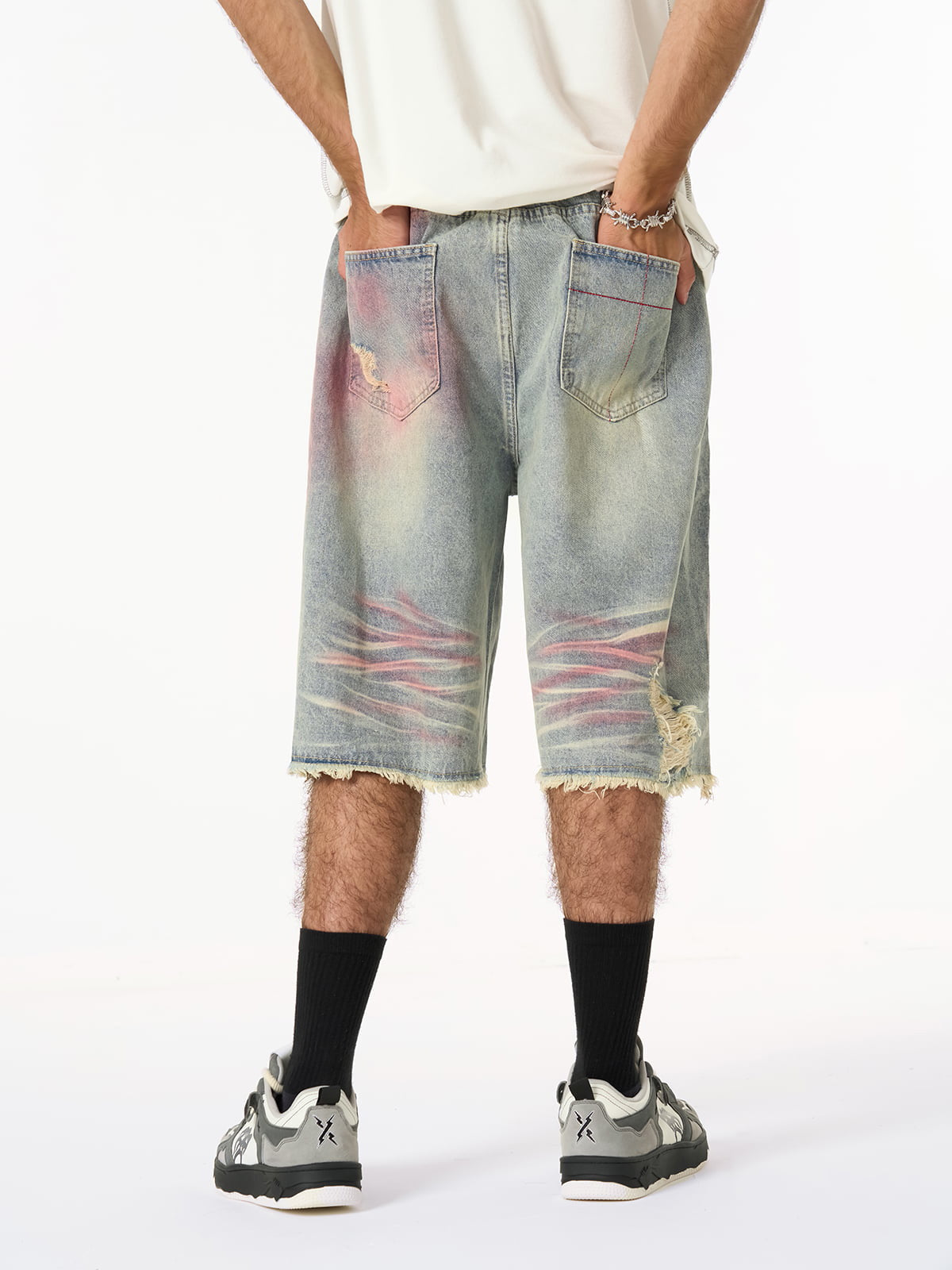 Distressed Tie-Dye Denim Jorts 