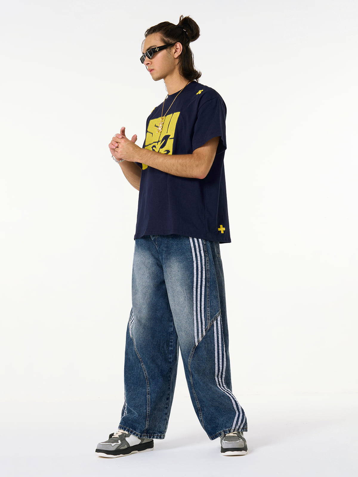Striped Stitching Barrel Jeans - 2423 