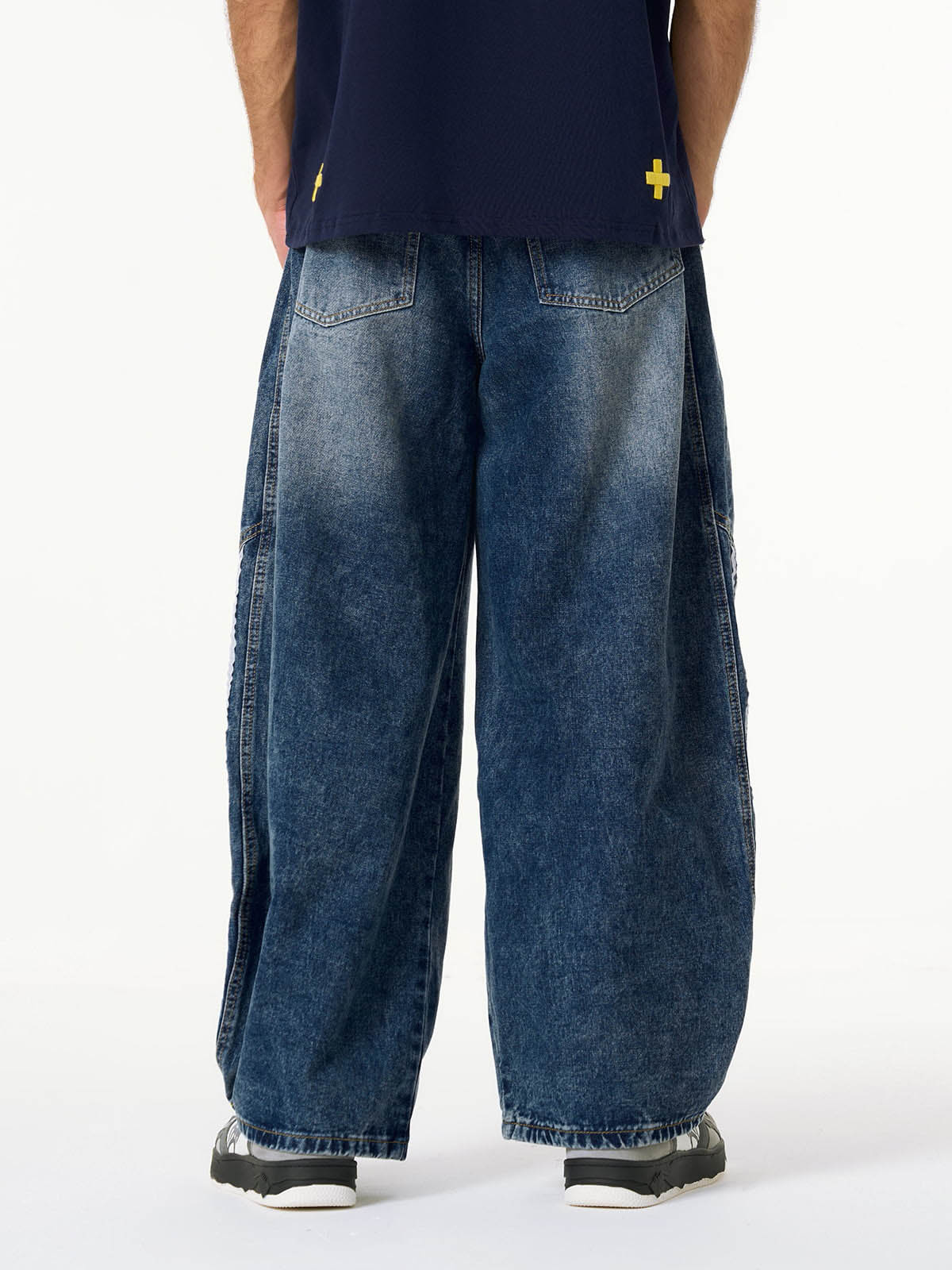 Striped Stitching Barrel Jeans - 2423 