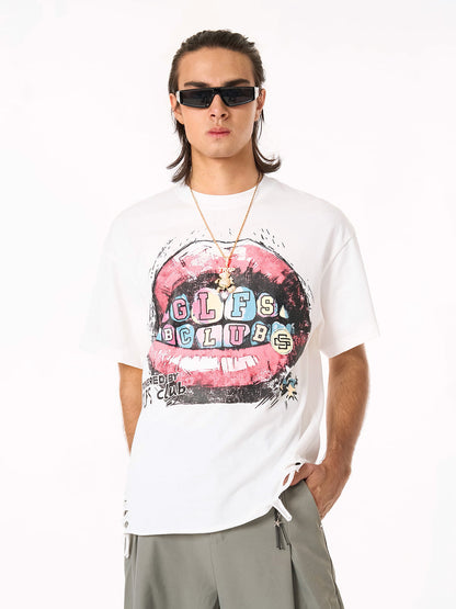 Retro Letter Lip Graphic T-Shirt 