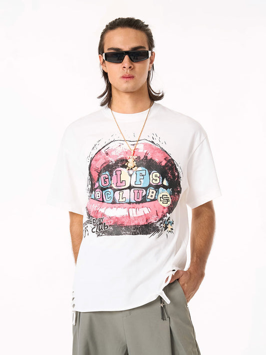 Retro Letter Lip Graphic T-Shirt 