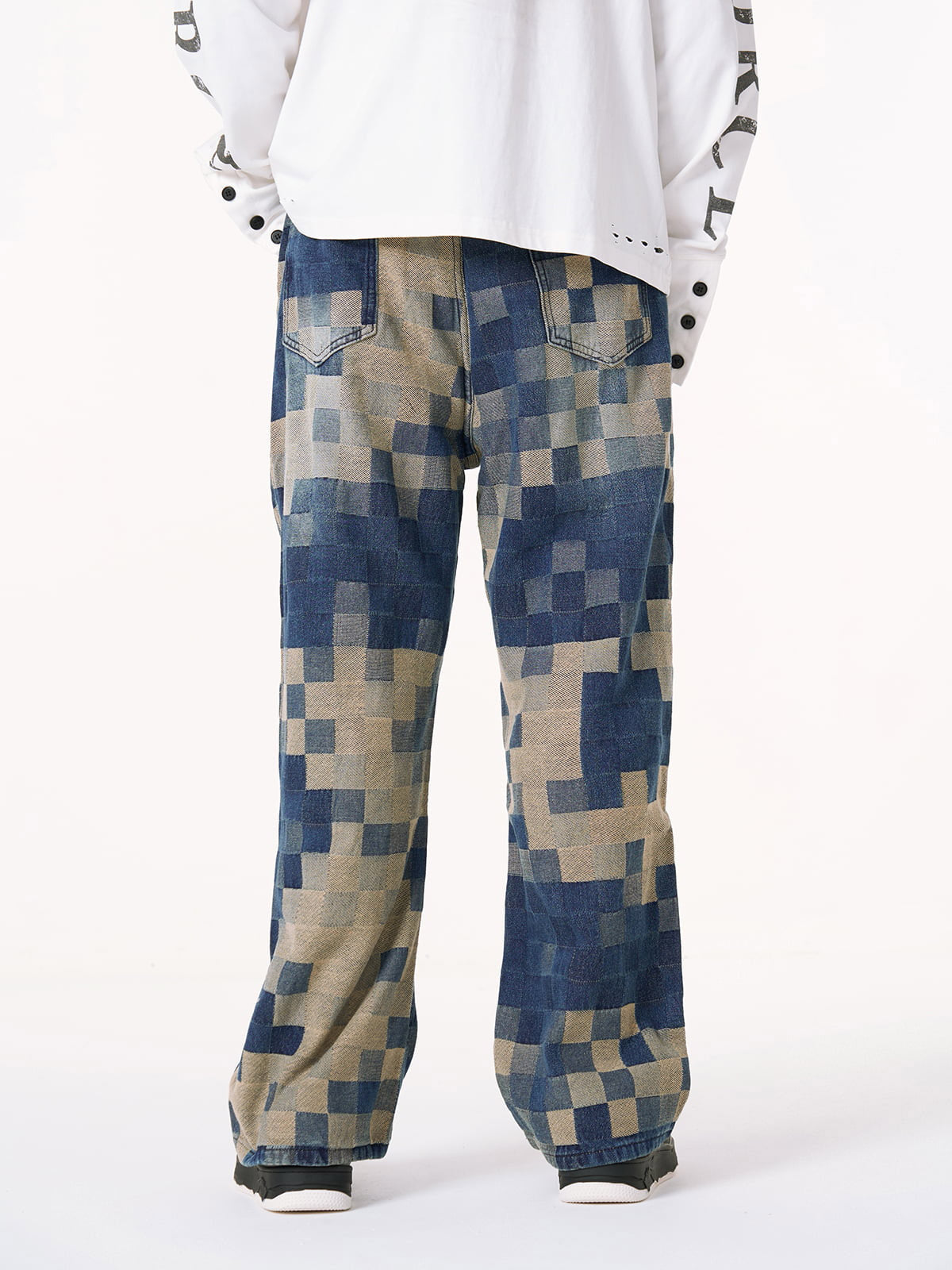 Thesupermade Checkerboard Jacquard Wide Leg Jeans - 2193 