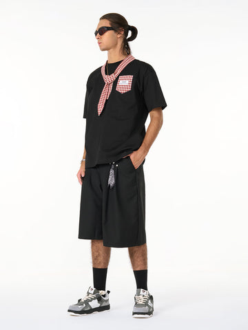 Street Plaid Tie Short Sleeve T-Shirt 
