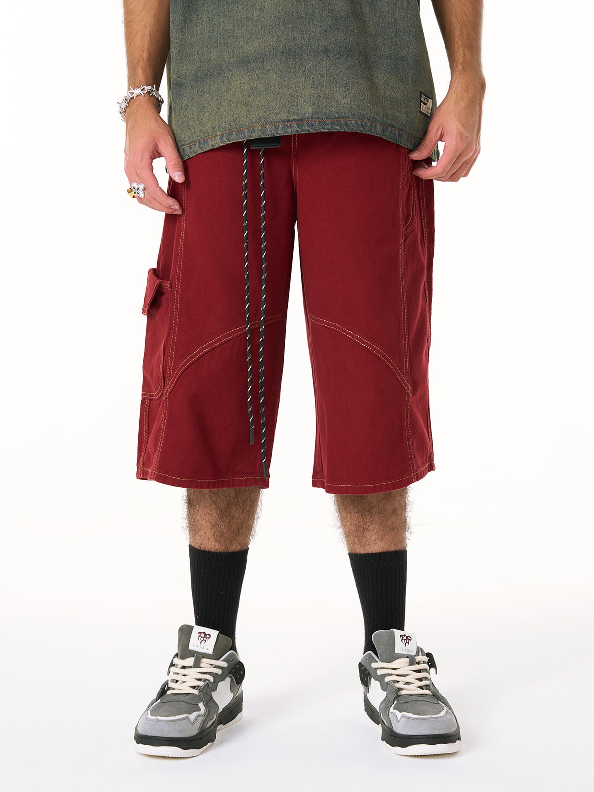 Denim Welt-Embellished Cargo Jorts - 2408 