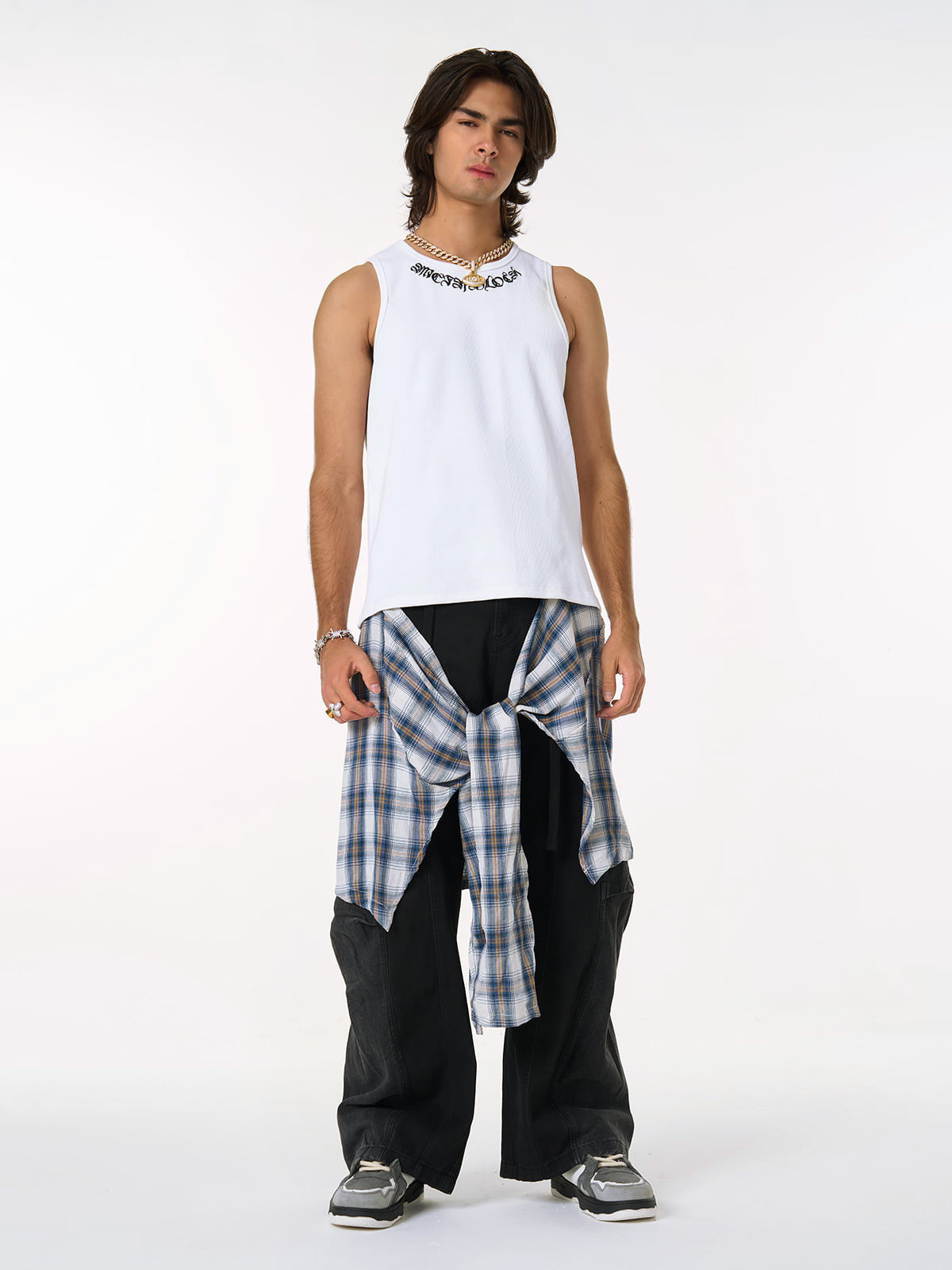 Gothic Lettering Embroidered Ribbed Vest 