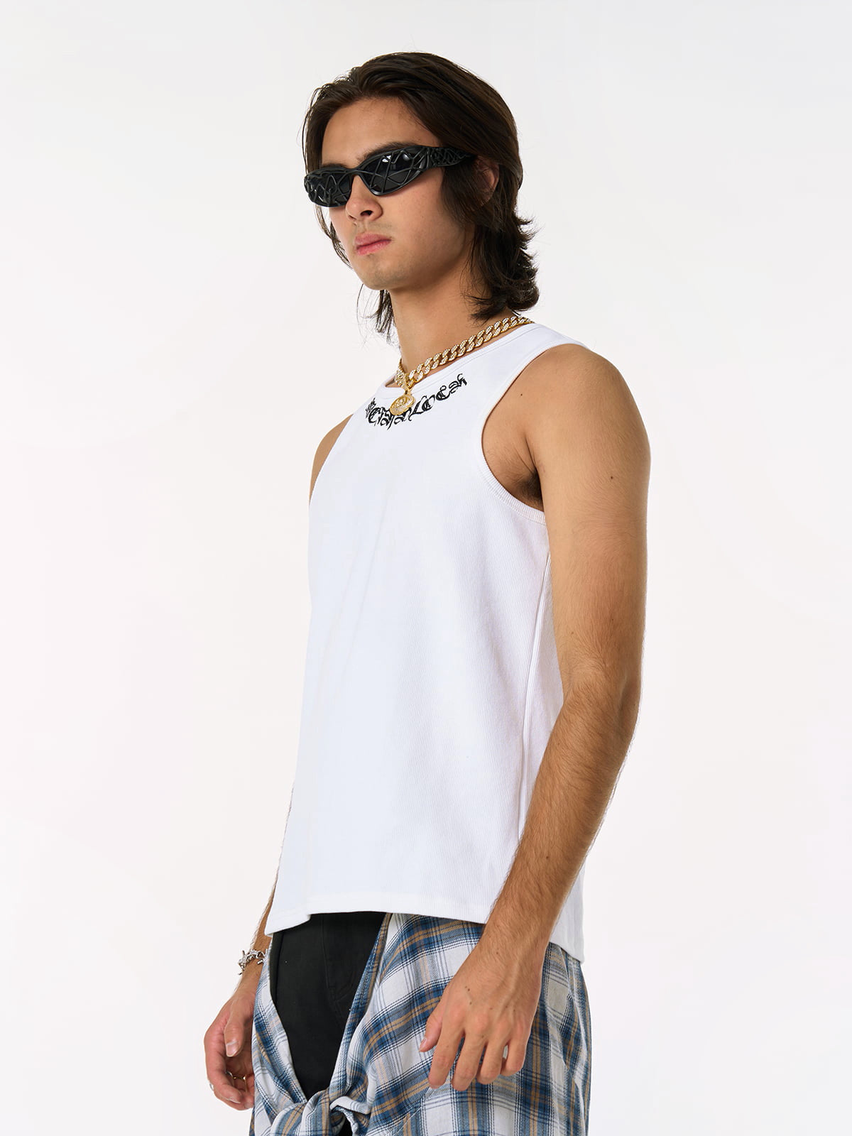 Gothic Lettering Embroidered Ribbed Vest - 2522 
