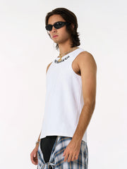 Gothic Lettering Embroidered Ribbed Vest - 2522 