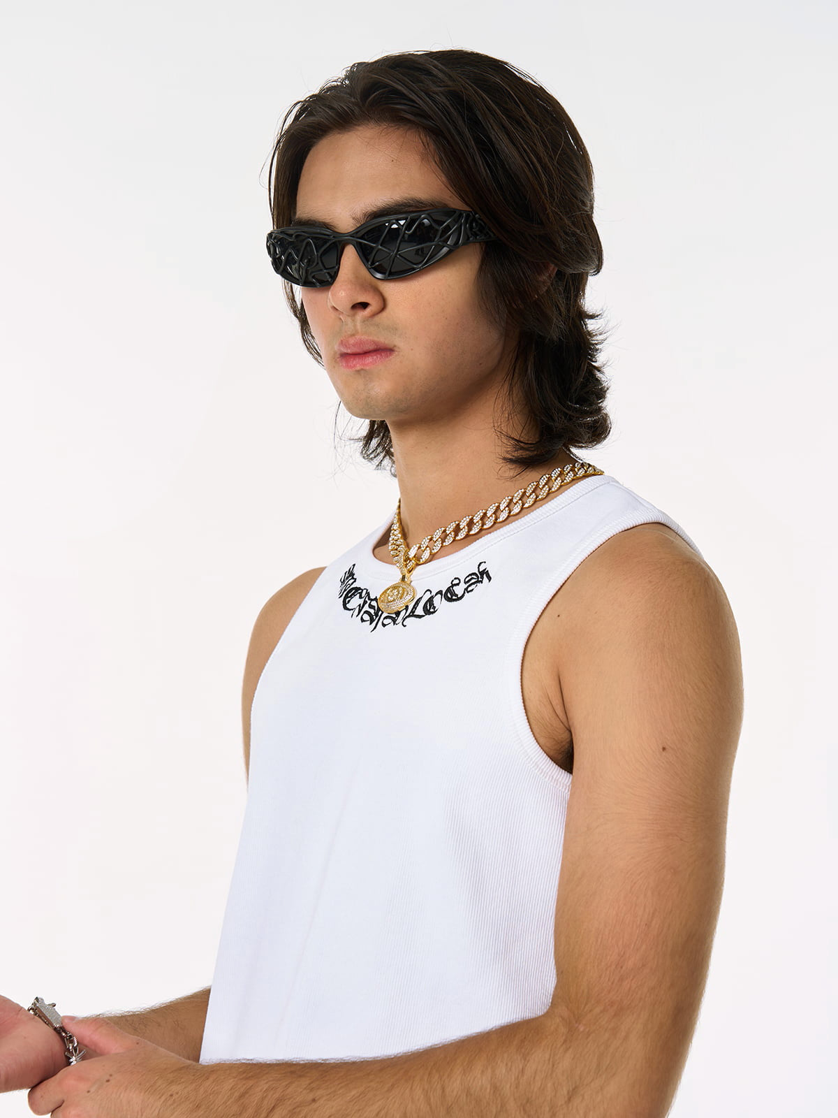 Gothic Lettering Embroidered Ribbed Vest - 2522 