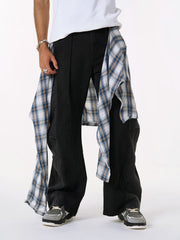 Denim Faux Two-piece Plaid Detachable Scimitar Jeans - 2435 