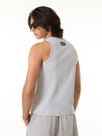 Gothic Lettering Embroidered Ribbed Vest 