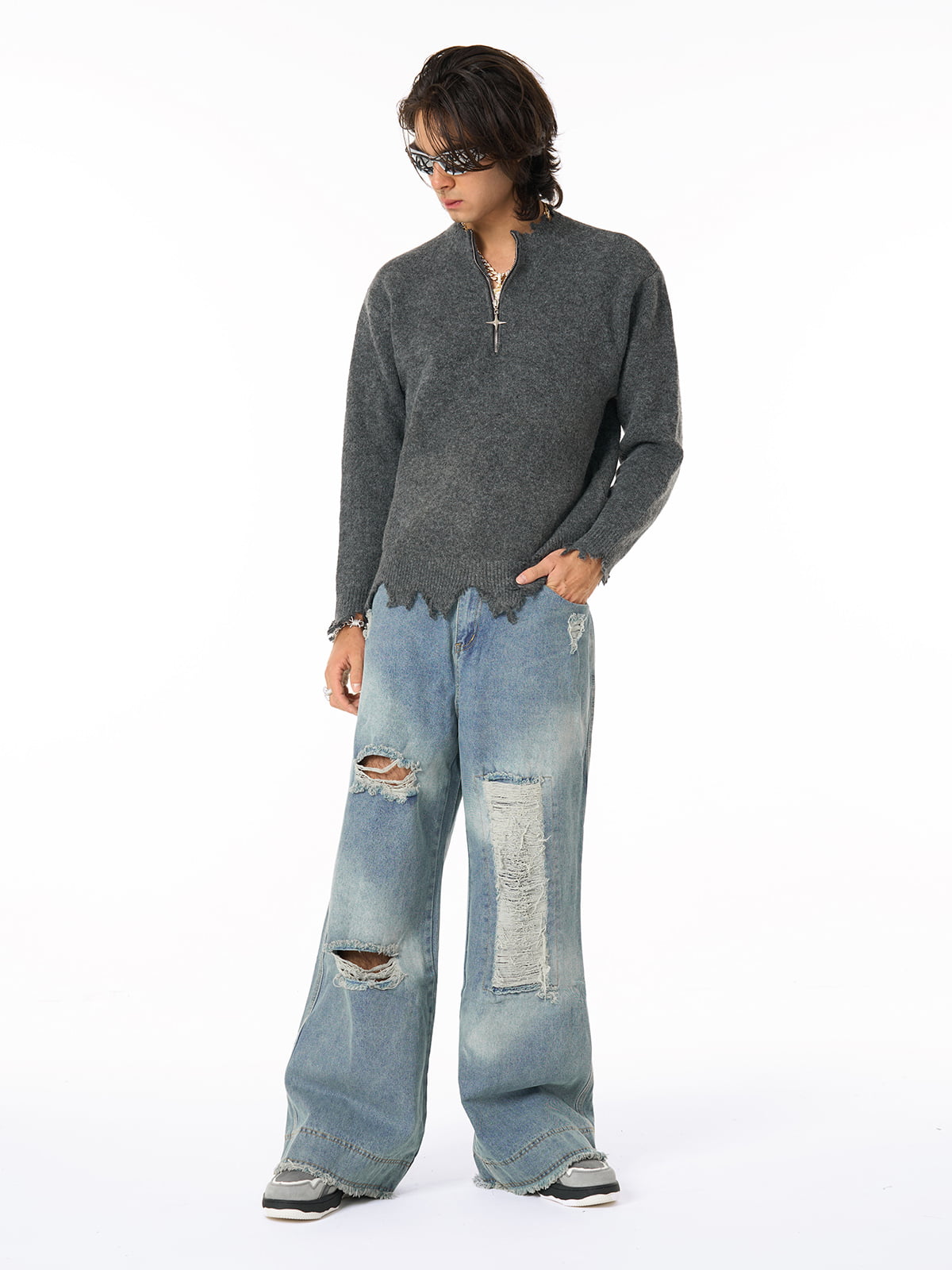 Thesupermade Washed Ripped Baggy Jeans 