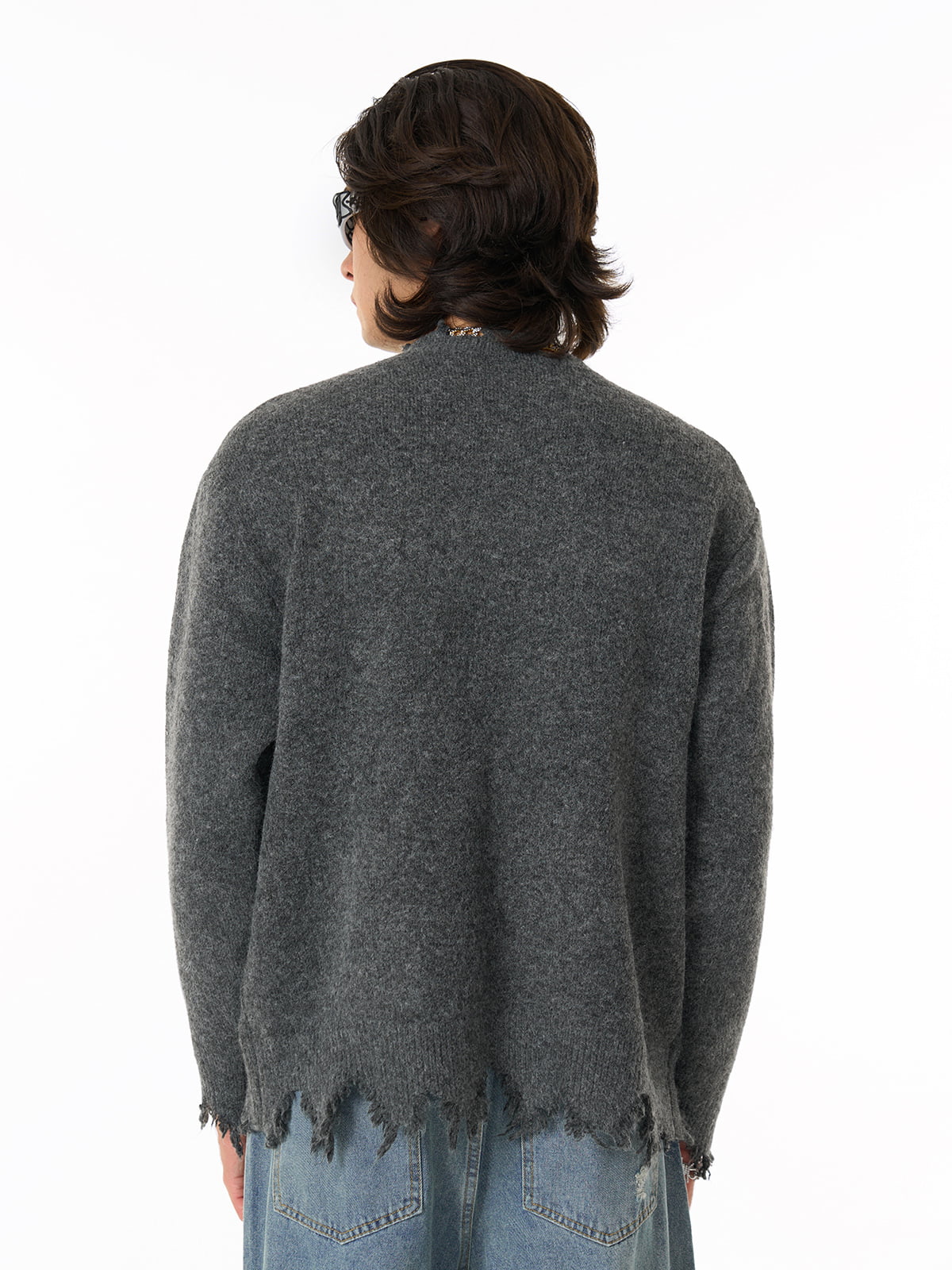 Distressed Quarter Zip Sweater 