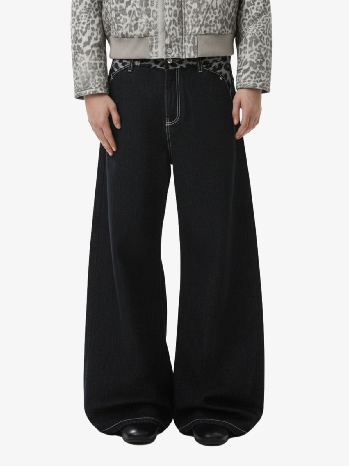 Vintage Leopard Print Waistband Patch Baggy Jeans 