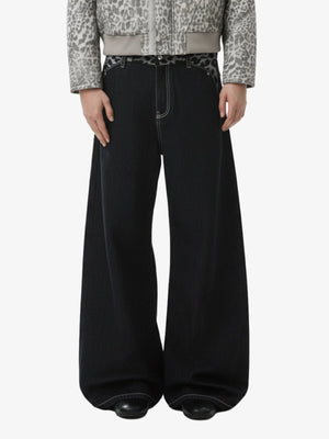 Vintage Leopard Print Waistband Patch Baggy Jeans 