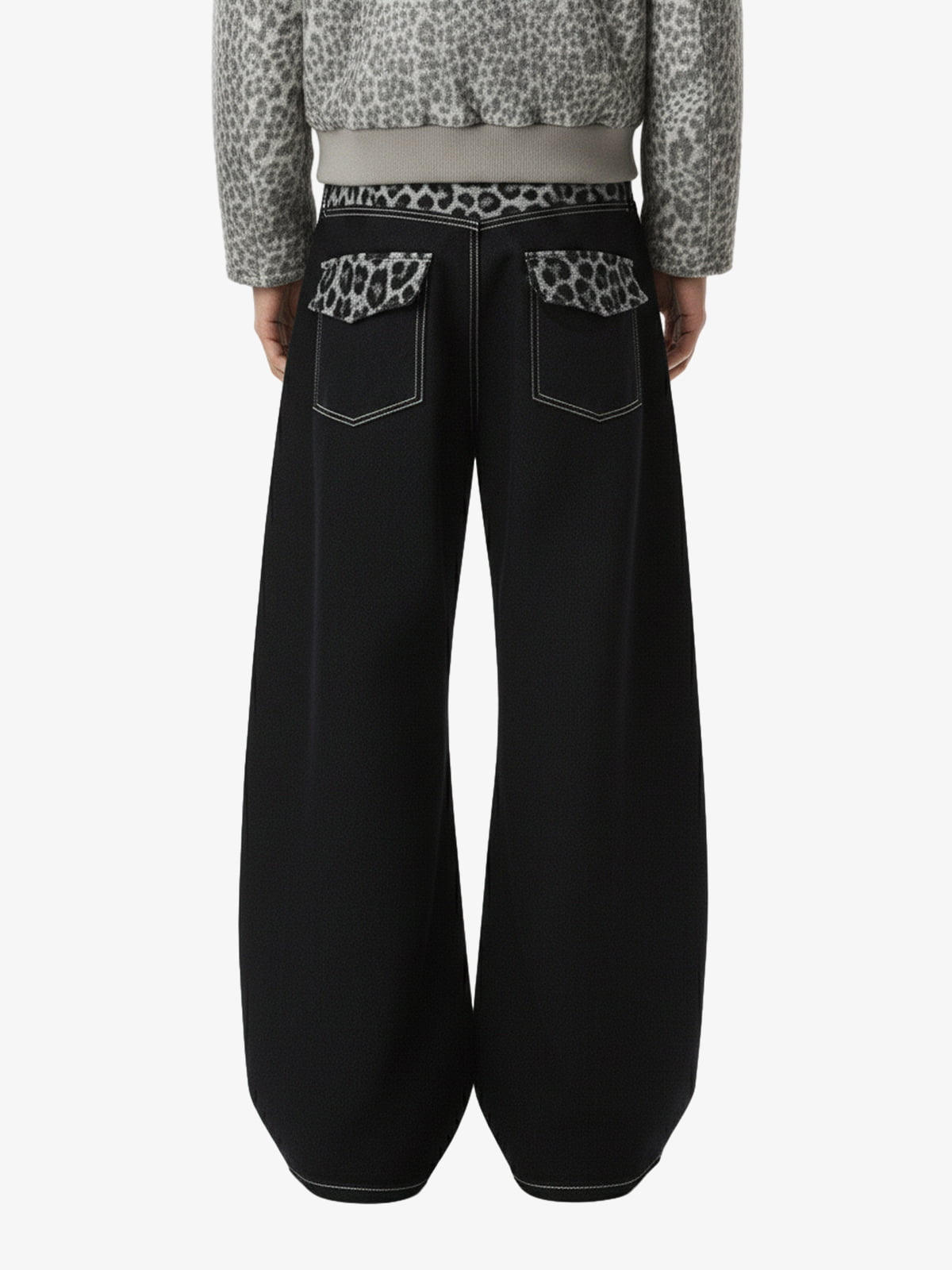 Vintage Leopard Print Waistband Patch Baggy Jeans 