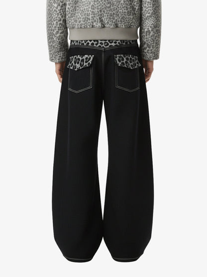 Vintage Leopard Print Waistband Patch Baggy Jeans 