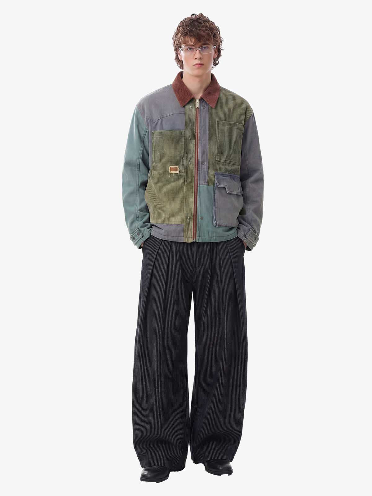 Vintage Pinstripe Pleated Wide-Leg Barrel Pants 