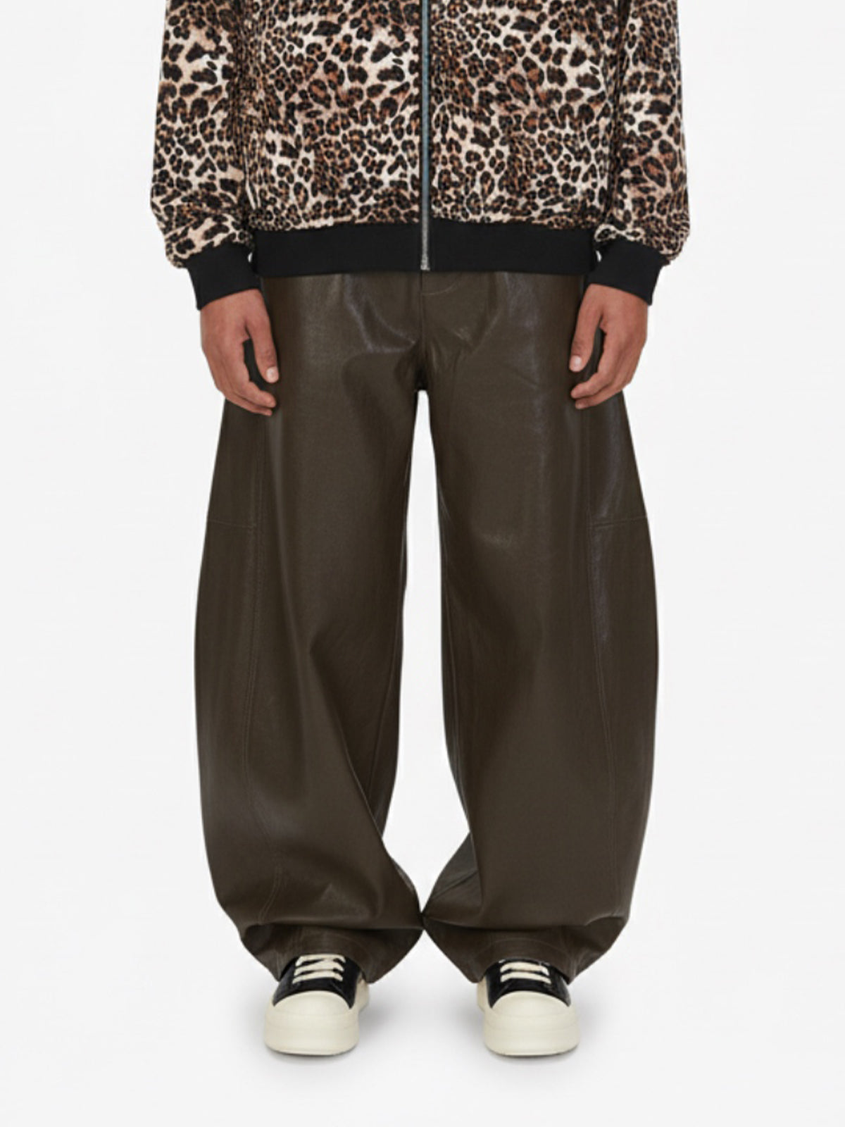 Vintage Pleated PU Leather Barrel Pants 