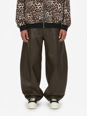 Vintage Pleated PU Leather Barrel Pants 