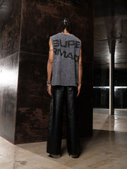 Cross-Print Distressed Washed Vest 