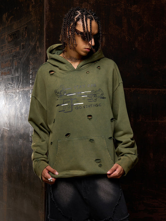 Original Vintage Washed Ripped Hoodie 