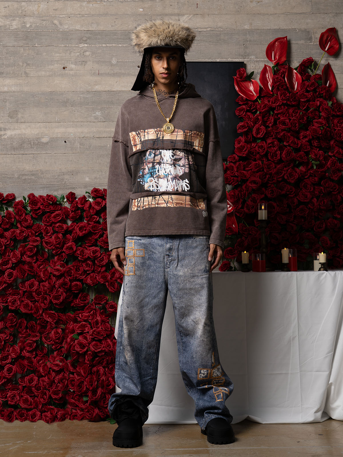 Distressed Thorn Destruction Painting Hooded Sweatshirt 