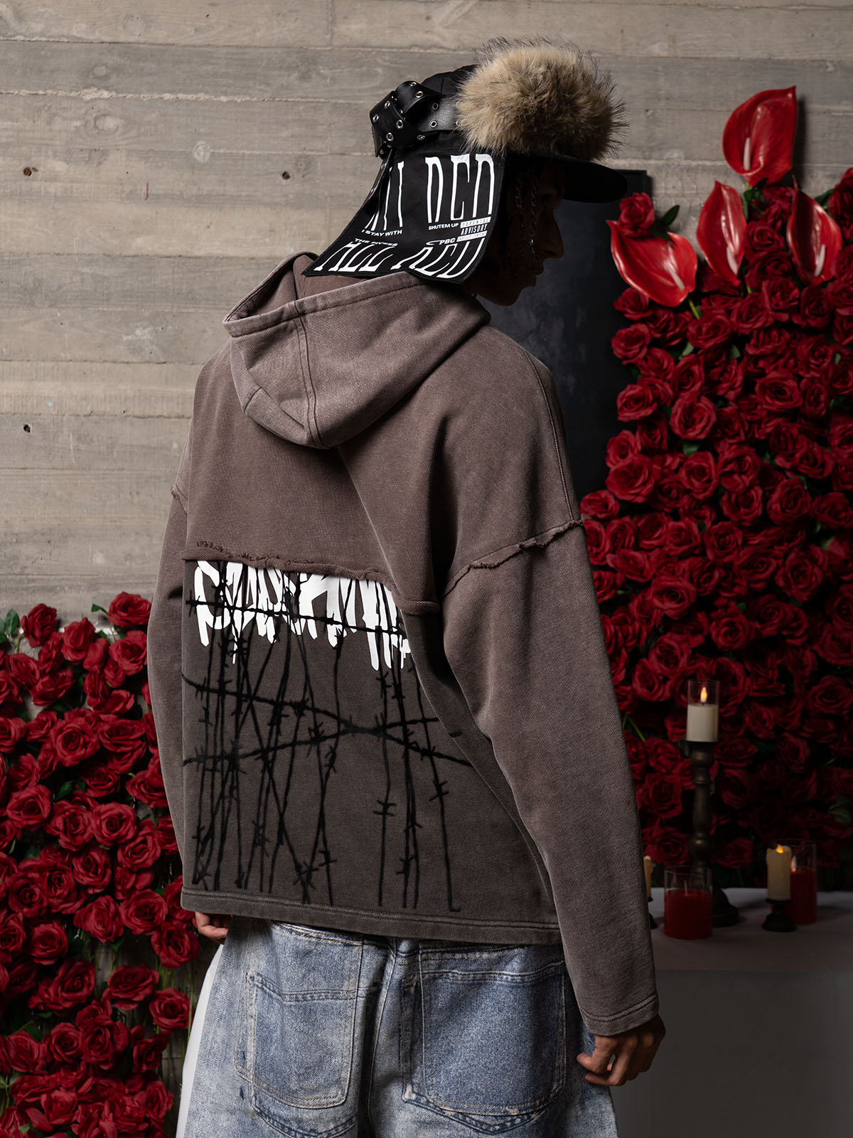 Distressed Thorn Destruction Painting Hooded Sweatshirt 
