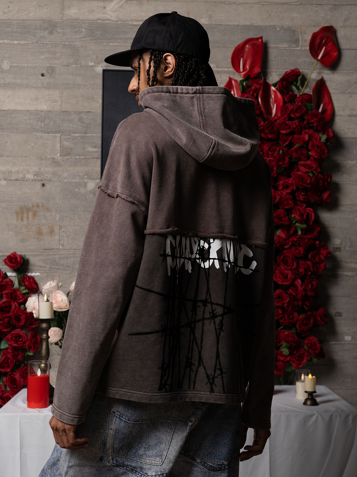 Distressed Thorn Destruction Painting Hooded Sweatshirt 