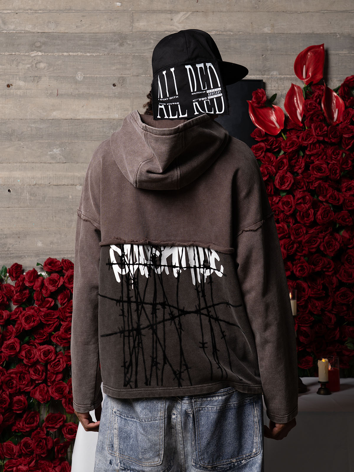 Distressed Thorn Destruction Painting Hooded Sweatshirt 