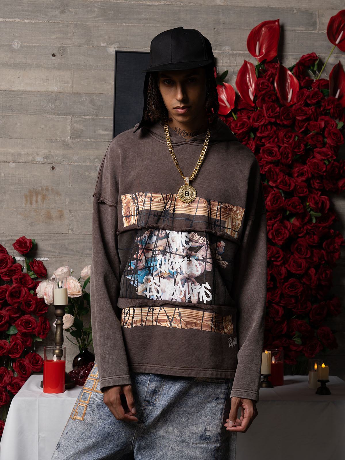 Distressed Thorn Destruction Painting Hooded Sweatshirt 