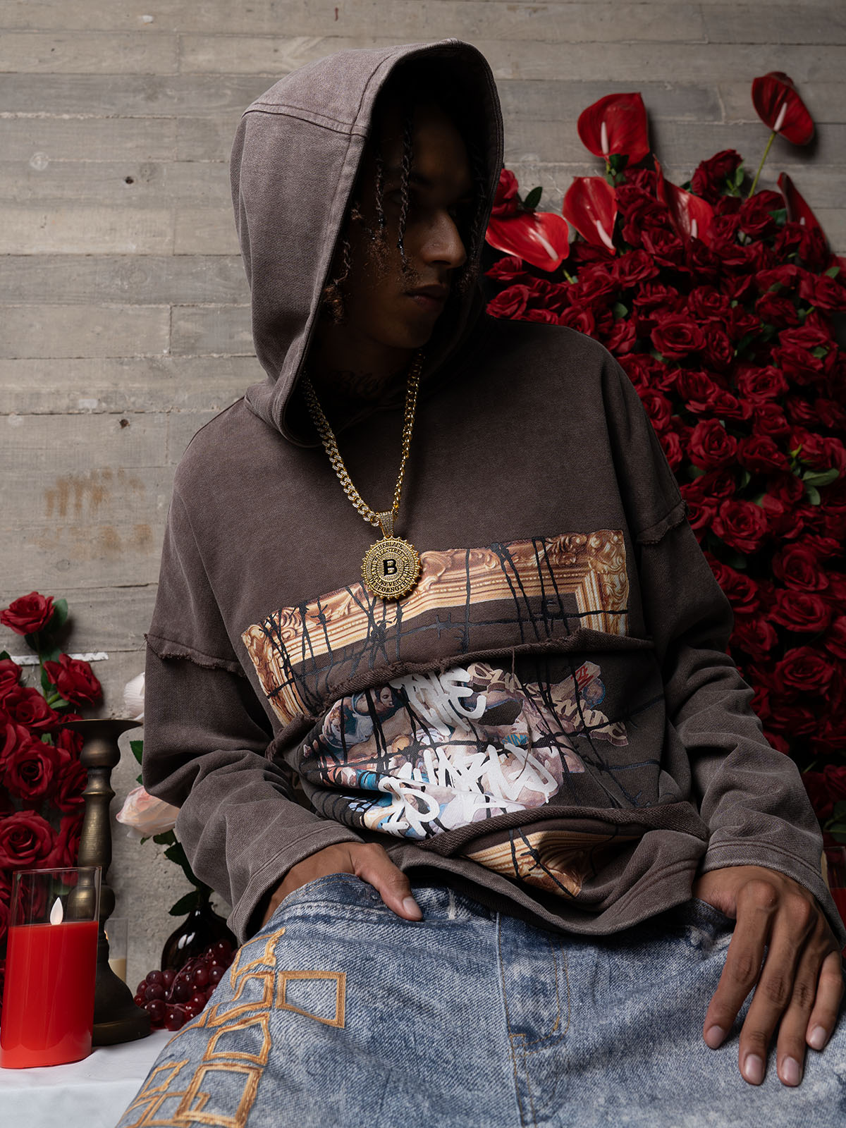 Distressed Thorn Destruction Painting Hooded Sweatshirt 