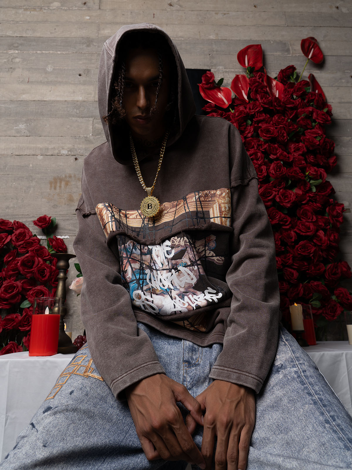 Distressed Thorn Destruction Painting Hooded Sweatshirt 