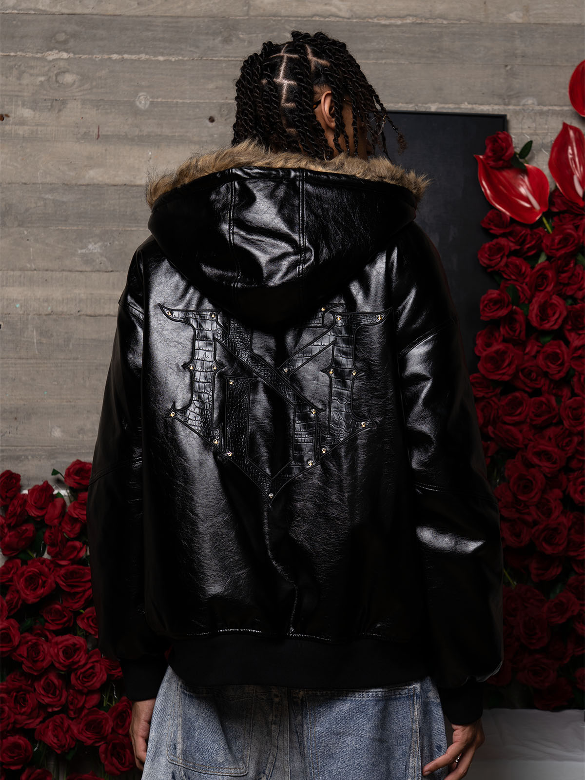 Multi-Zip Fur Hooded Leather Jacket 