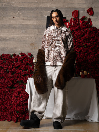 Retro Statement Snow Leopard Fleece Jacket 