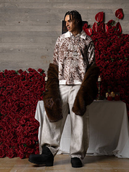 Retro Statement Snow Leopard Fleece Jacket 