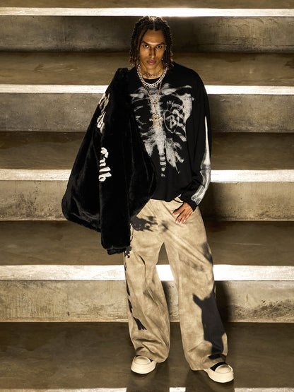 Skeleton Graphic Waffle Sweatshirt – Spooky Halloween Vibes 