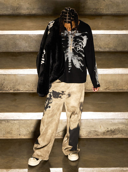 Skeleton Graphic Waffle Sweatshirt – Spooky Halloween Vibes 