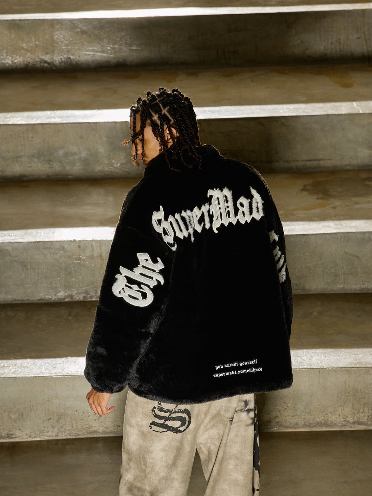 Thesupermade Street Letter Embroidered Fleece Jacket - 1838 