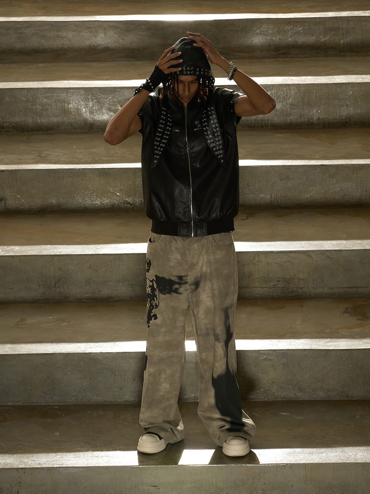 Original Large Cross Angel Print Distressed Jeans 