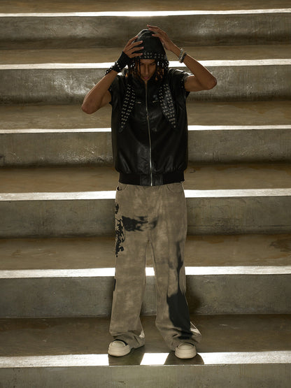 Original Large Cross Angel Print Distressed Jeans 