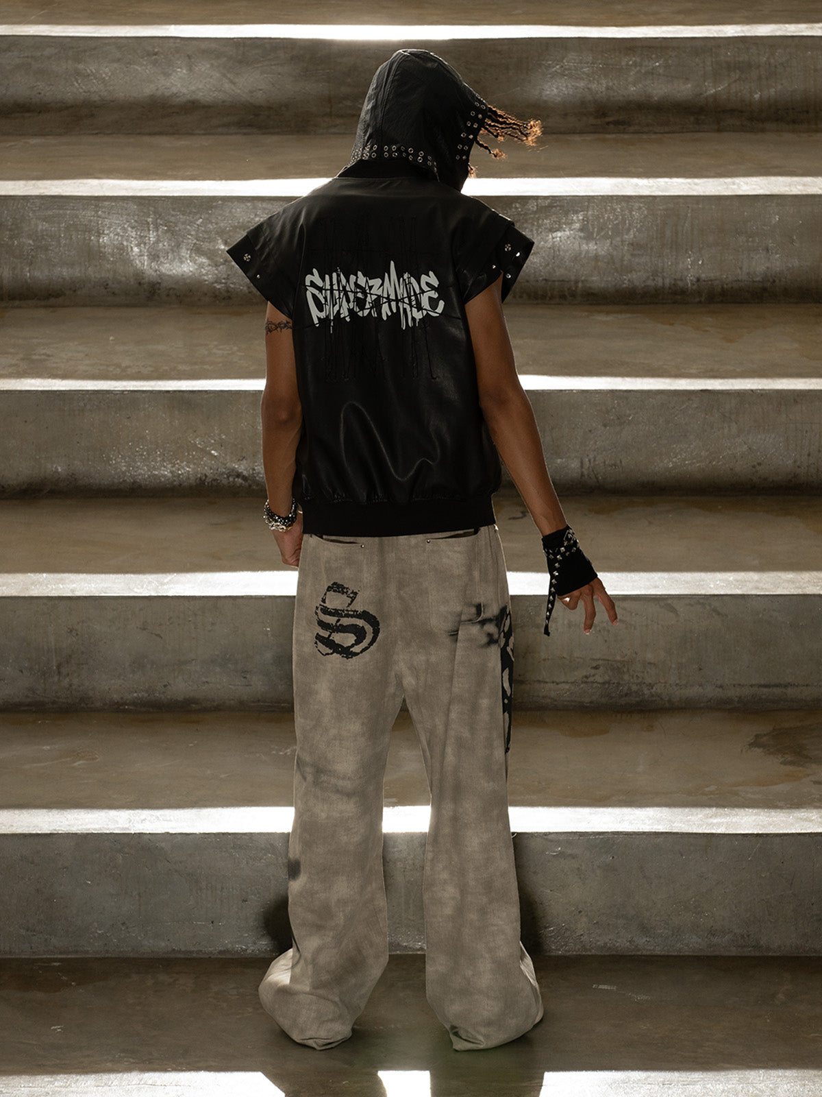 Original Large Cross Angel Print Distressed Jeans 