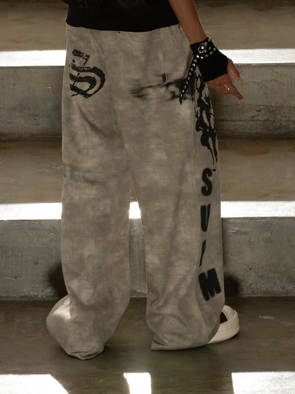 Original Large Cross Angel Print Distressed Jeans 