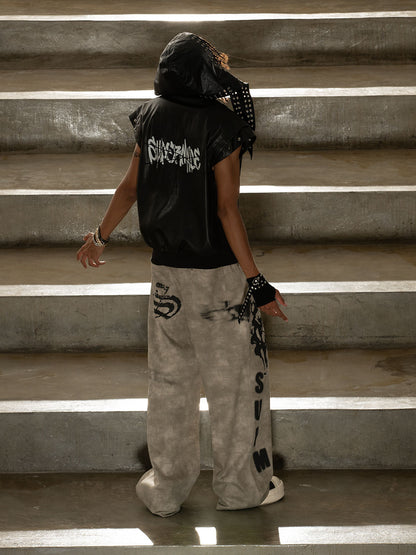 Original Large Cross Angel Print Distressed Jeans 