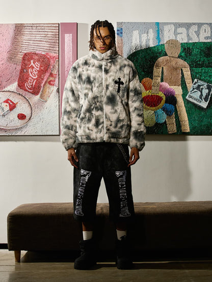 Heavy-Duty Faux Lambswool Tie-Dye Urban Jacket - 1558 