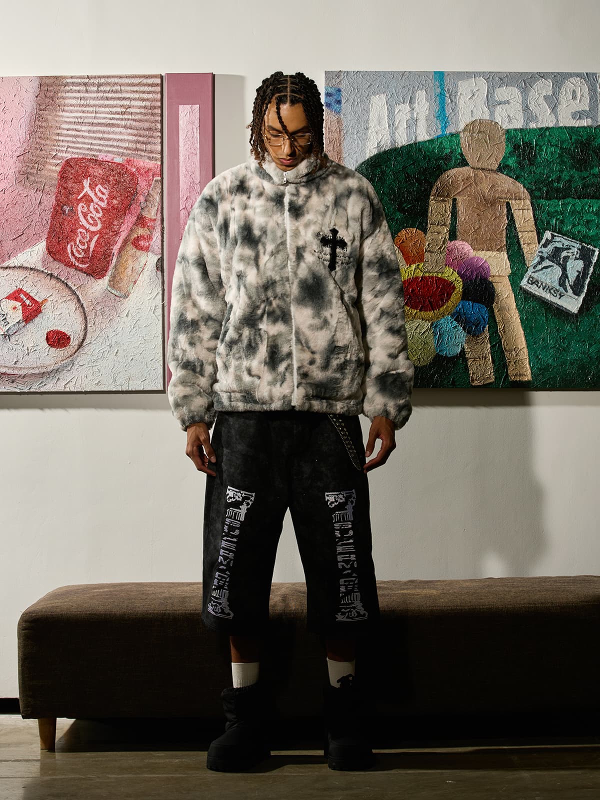 Heavy-Duty Faux Lambswool Tie-Dye Urban Jacket - 1558 