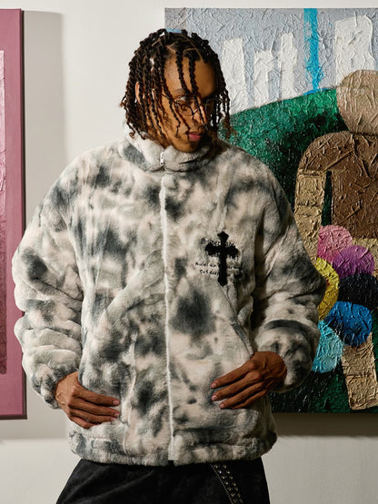 Heavy-Duty Faux Lambswool Tie-Dye Urban Jacket - 1558 
