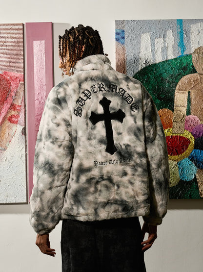 Heavy-Duty Faux Lambswool Tie-Dye Urban Jacket - 1558 