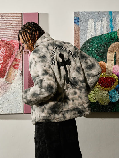 Heavy-Duty Faux Lambswool Tie-Dye Urban Jacket - 1558 