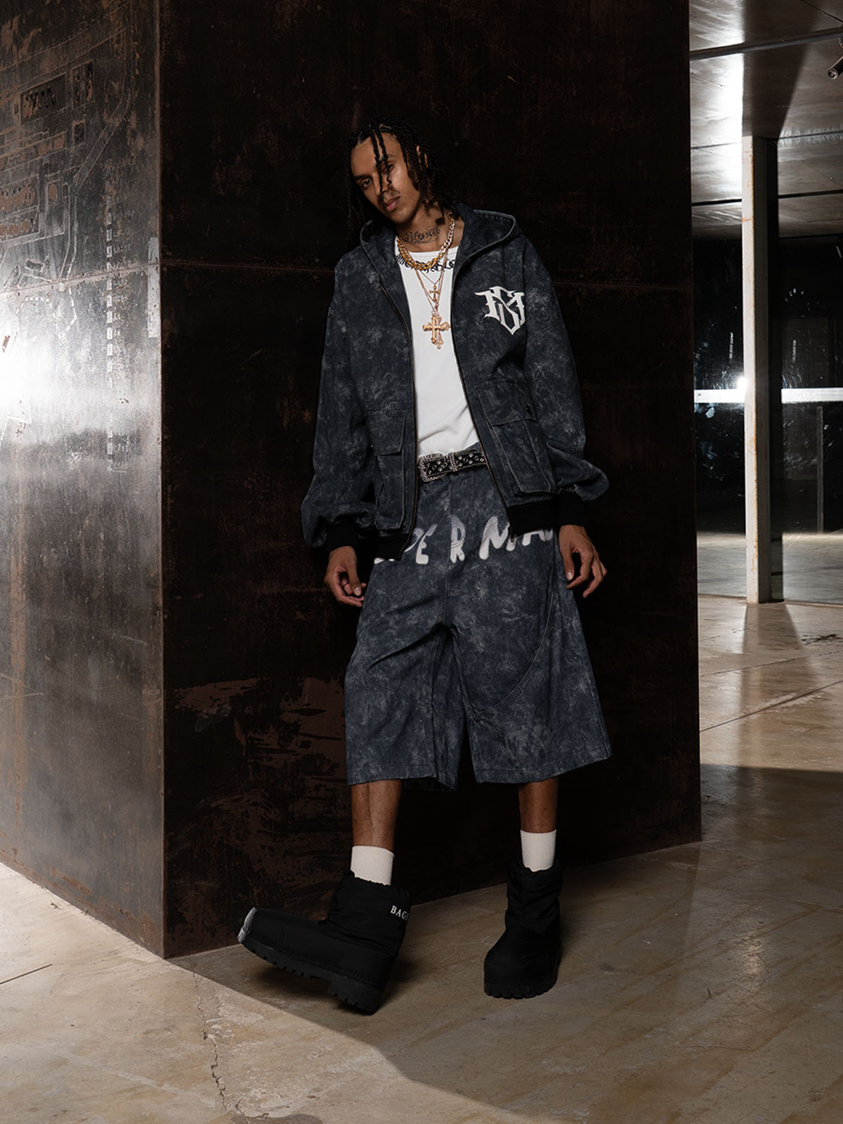 Original Oversized Denim Hoodie And Shorts Set - 2583 